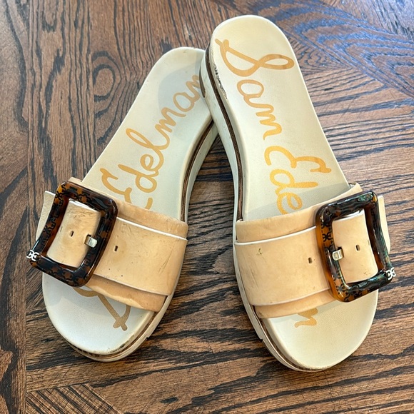 Sam Edelman Shoes - Sam Edelman Tan Cream Slide Sandals with Tortoise Buckle